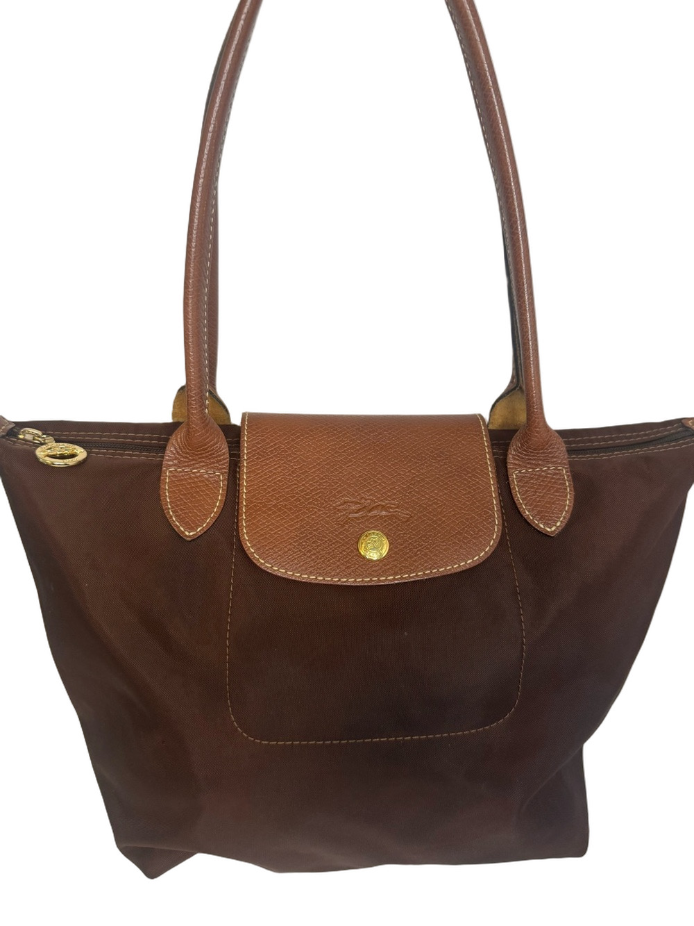 #435 Longchamp Paris Le Pliage Nylon Leather Medium Shopping Shoulder Tote Bag